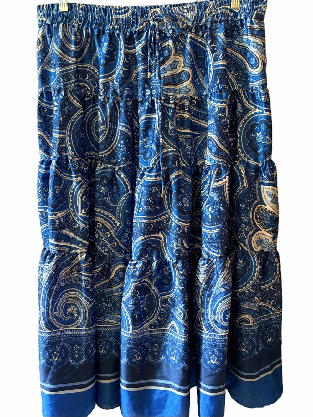 Lauren Ralph Lauren blue paisley tiered drawstring waist a- line skirt. XL